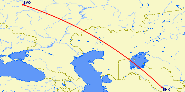 перелет Москва — Бухара на карте
