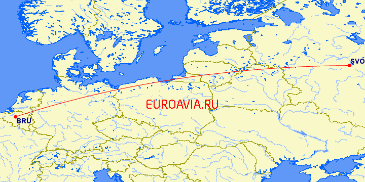перелет Москва — Брюссель на карте