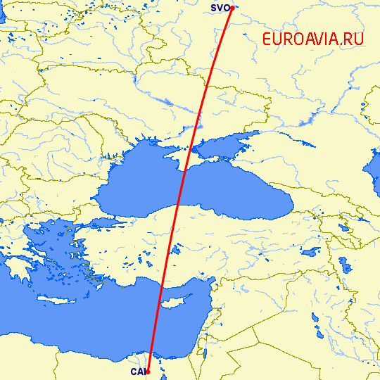 перелет Москва — Каир на карте