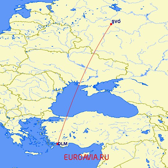 перелет Москва — Даламан на карте