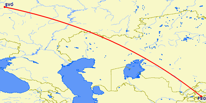 перелет Москва — Фергана на карте