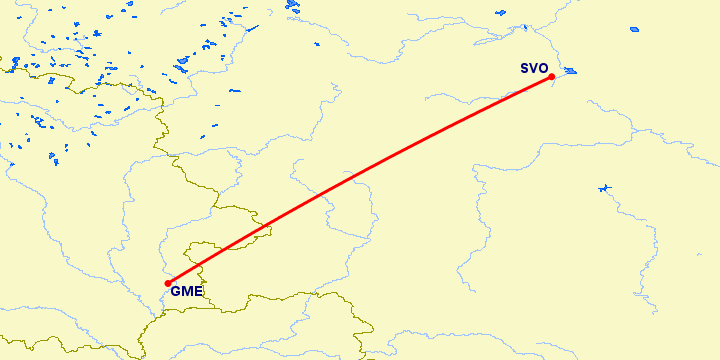 перелет Москва — Гомель на карте