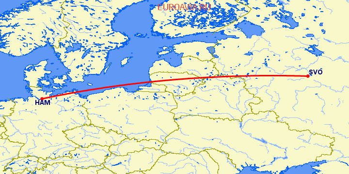 перелет Москва — Гамбург на карте