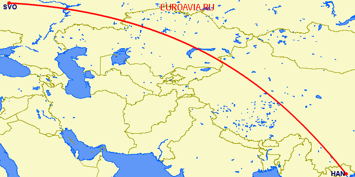 перелет Москва — Ханой на карте