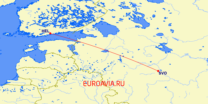 перелет Москва — Хельсинки на карте