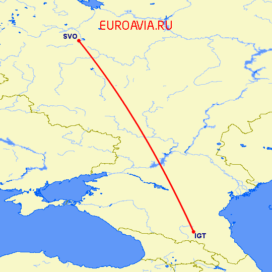 перелет Москва — Магас на карте