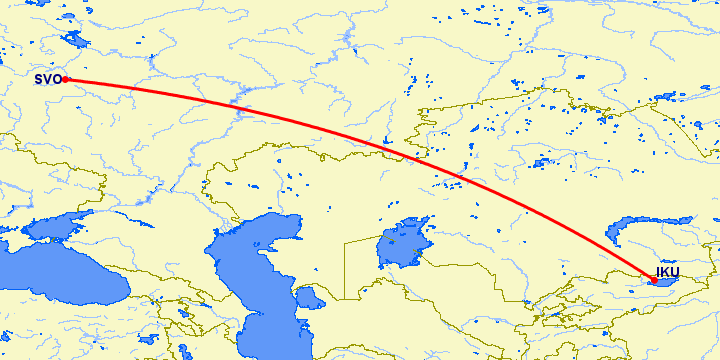 перелет Москва — Иссык Куль на карте
