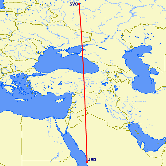 перелет Москва — Джедда на карте