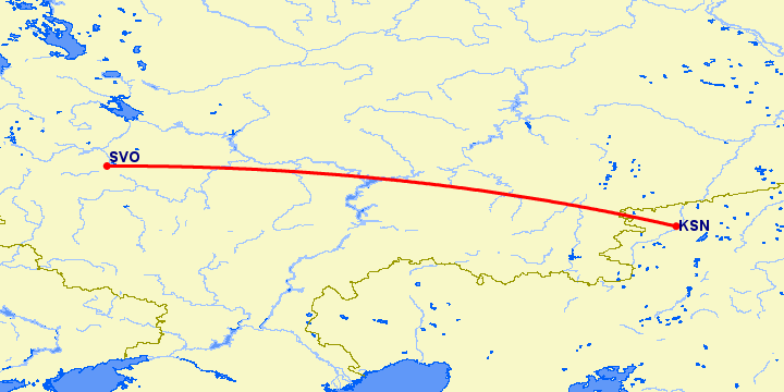 перелет Москва — Кустанай на карте