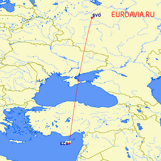 перелет Москва — Ларнака на карте