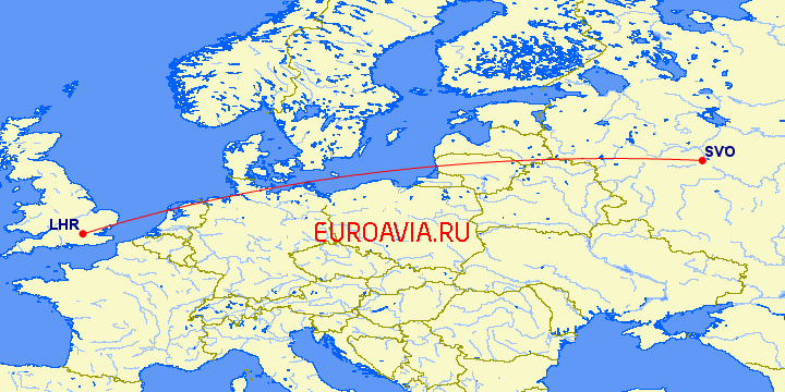 перелет Москва — Лондон на карте