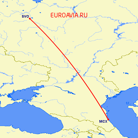 перелет Москва — Махачкала на карте