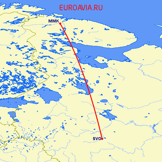 перелет Москва — Мурманск на карте