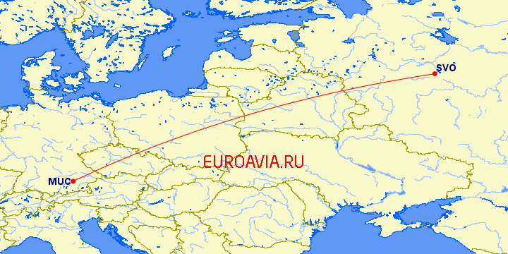 перелет Москва — Мюнхен на карте
