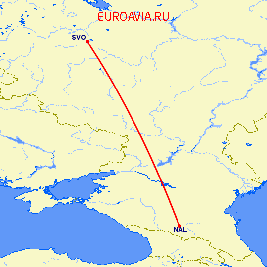 перелет Москва — Нальчик на карте