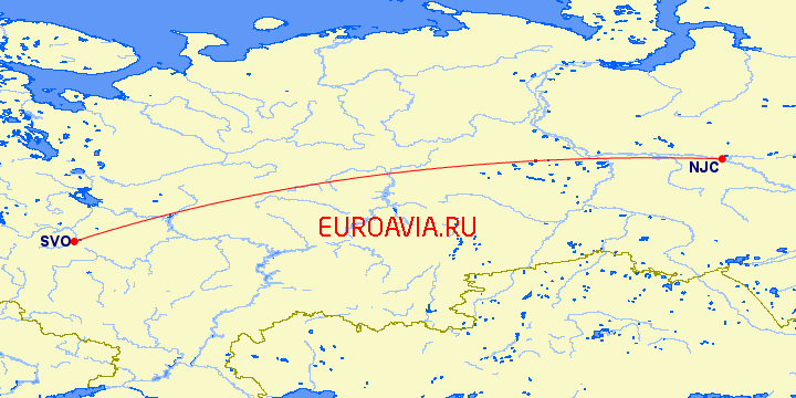 перелет Москва — Нижневартовск на карте
