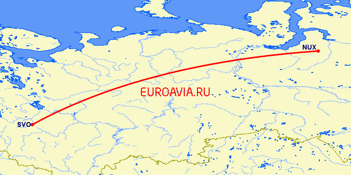 перелет Москва — Новый Уренгой на карте