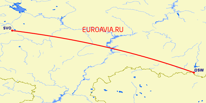перелет Москва — Орск на карте