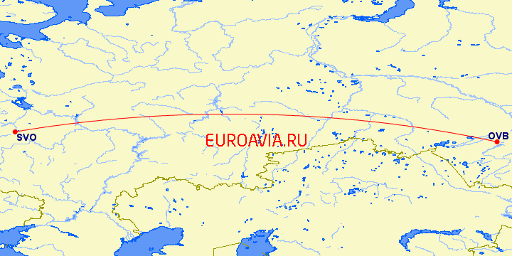 перелет Москва — Новосибирск на карте