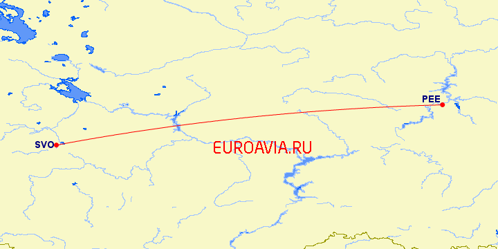 перелет Москва — Пермь на карте