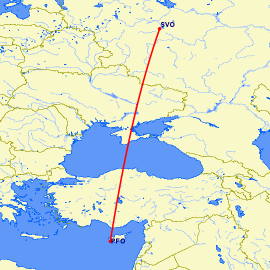 перелет Москва — Пафос на карте