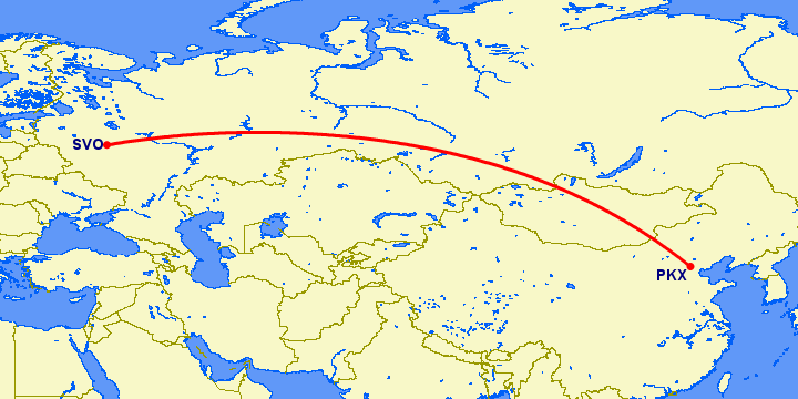 перелет Москва — Пекин на карте