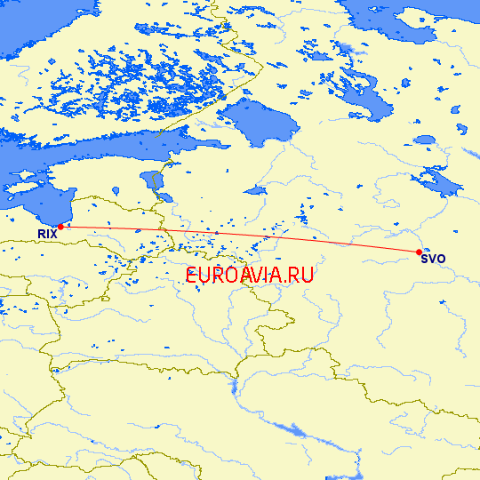 перелет Москва — Рига на карте