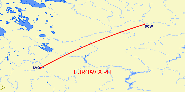 перелет Москва — Сыктывкар на карте