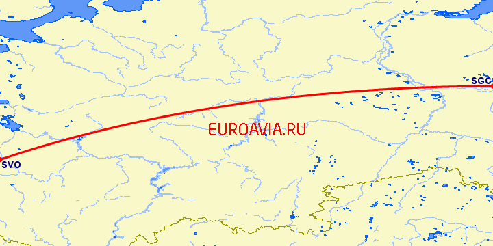 перелет Москва — Сургут на карте