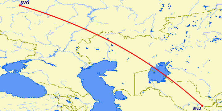 перелет Москва — Самарканд на карте