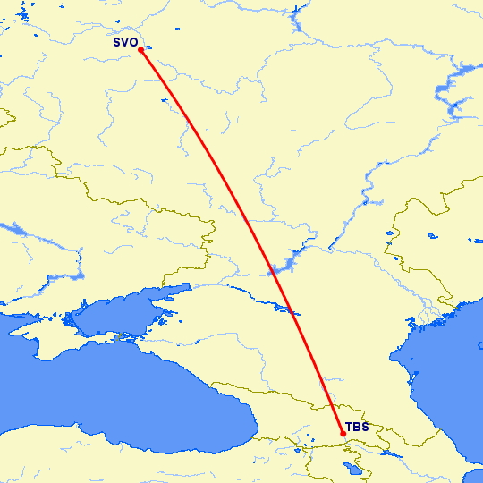 перелет Москва — Тбилиси на карте