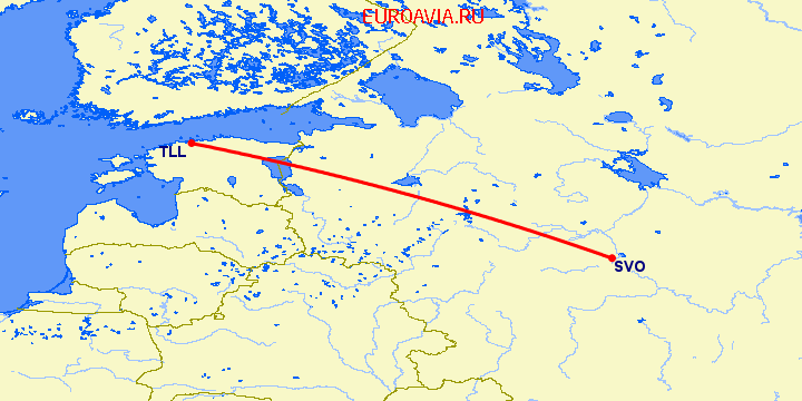 перелет Москва — Таллин на карте