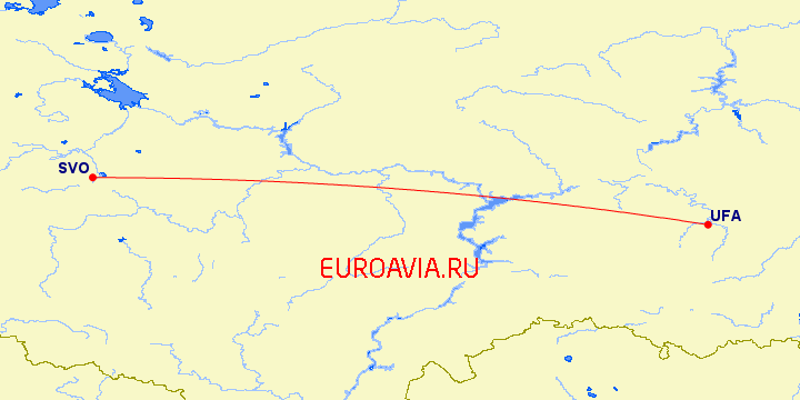 перелет Москва — Уфа на карте