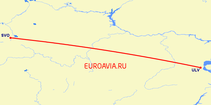перелет Москва — Ульяновск на карте