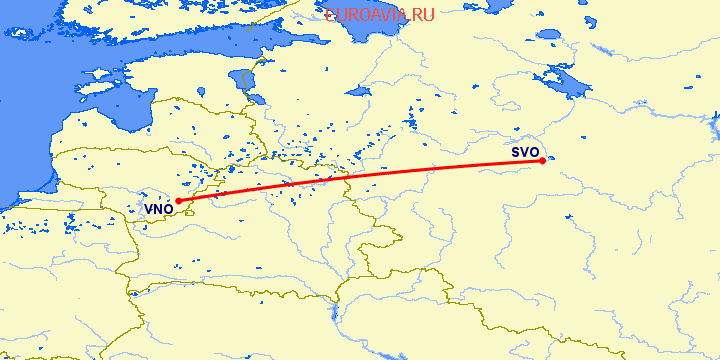 перелет Москва — Вильнюс на карте
