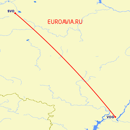 перелет Москва — Волгоград на карте