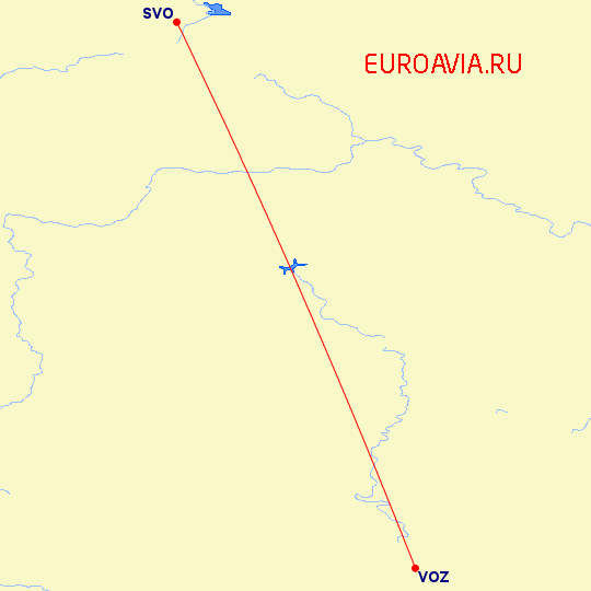 перелет Москва — Воронеж на карте
