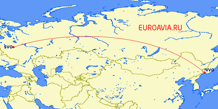 перелет Москва — Владивосток на карте
