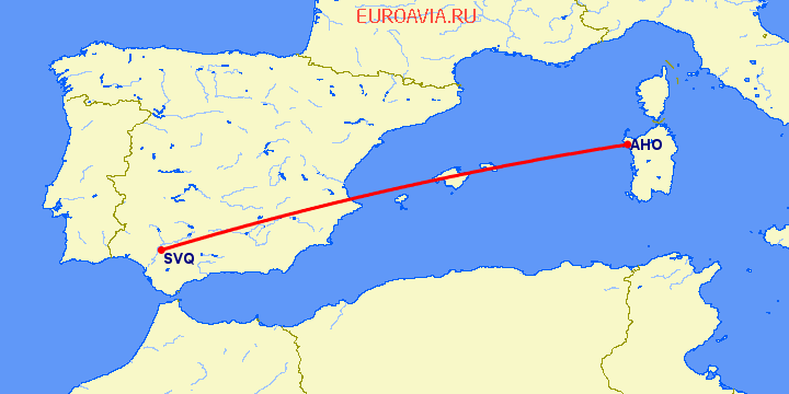 перелет Севилья — Альгеро на карте