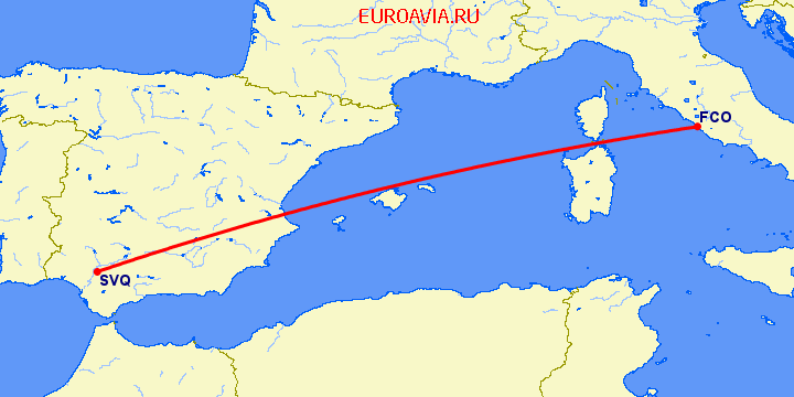 перелет Севилья — Рим на карте