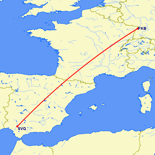 перелет Севилья — Карлсруэ-Баден Баден на карте