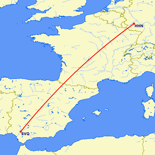 перелет Севилья — Hahn на карте