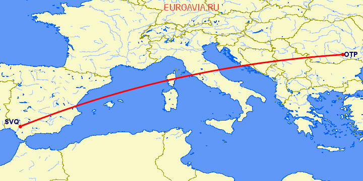 перелет Севилья — Бухарест на карте