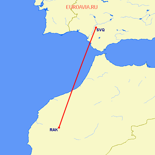 перелет Севилья — Марракеш на карте