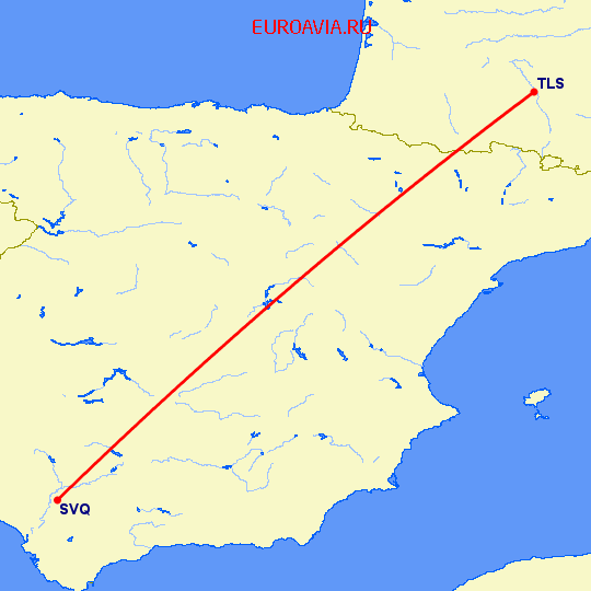 перелет Севилья — Тулуза на карте