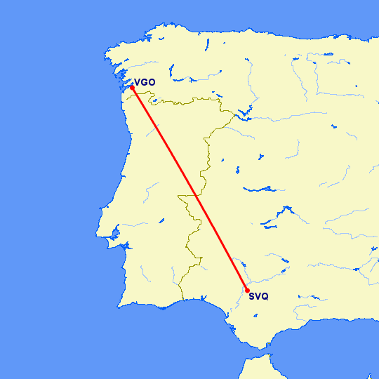 перелет Севилья — Виго на карте