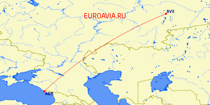 перелет Екатеринбург — Сочи на карте