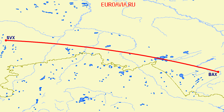 перелет Екатеринбург — Барнаул на карте