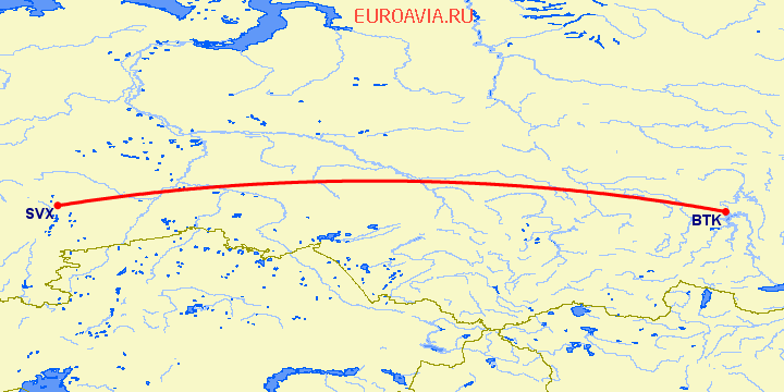 перелет Екатеринбург — Братск на карте