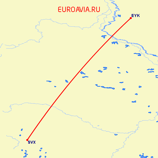перелет Екатеринбург — Белоярский на карте